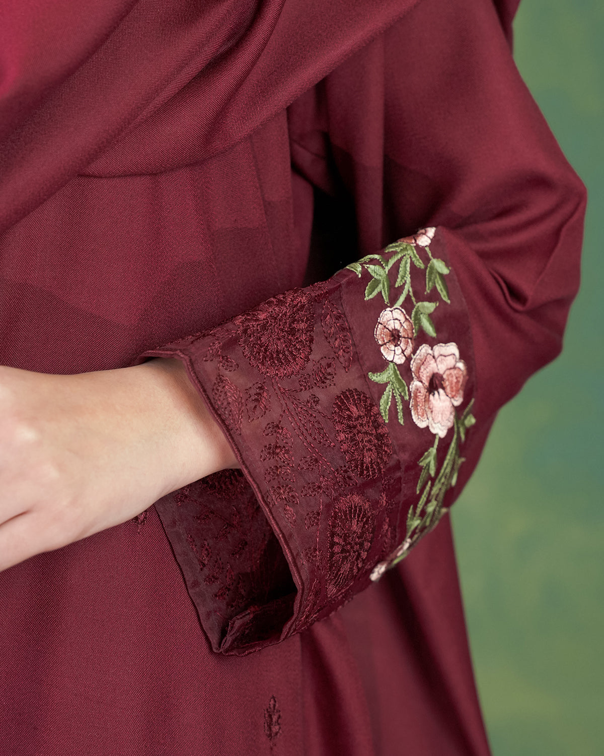 Embroidered Maroon 3pc